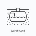Water tank flat line icon. Vector outline illustration of underground reservoir. Black thin linear pictogram for liquid