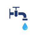 Water Tap with Classic Valve Silhouette Icon. Faucet and Drop of Water Color Pictogram. Bathroom Symbol for Environment Royalty Free Stock Photo