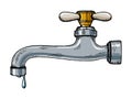 Water tap with drop engraving raster illustration