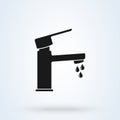 Water tap with drop icon or logo. faucet concept. Dripping tap with drop side view vector app illustration