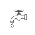 Water tap with drop line icon. Vector water crane outline illustration isolated on white background