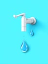 Water Tap and Droplets A white tap against a light blue background with two water droplets falling Simple clean image Royalty Free Stock Photo