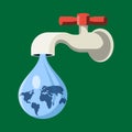 Water Tap with Earth Globe Drop Royalty Free Stock Photo