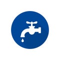 Water tap with falling drop icon isolated on circle button. Vector water crane illustration flat design