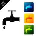 Water tap with a falling water drop icon isolated on white background. Set icons colorful square buttons Royalty Free Stock Photo