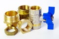 Water tap and fittings for water supply. Plumbing fixtures and piping parts. Sanitary and technical works.