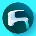 Water tap with flowing water. Metal water faucet icon, faucet water vector. tap water icon