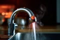 Water tap with hot water steam, closeup view Royalty Free Stock Photo