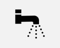 Water Tap Icon Pipe Faucet Spray Bathroom Restroom Kitchen Black White Icon Vector