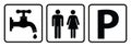 Water Tap icon,washroom sign and Parking allowed symbol Royalty Free Stock Photo