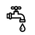 Water tap with a water drop icon. Black classic faucet with a single water droplet