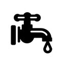 Water tap with a water drop icon. Black classic faucet with a single water droplet.