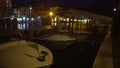 Water taxi boats docked at night mooring, passenger transportation in Venice Royalty Free Stock Photo