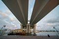 Water taxi picking up passengers under the 17th Street Causeway Bridge Fort Lauderdale FL Royalty Free Stock Photo