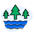 Water and Three Trees Icon. An icon of water and three trees to represent the importance of water for forests and the