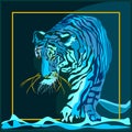 Water tiger symbol of 2022 year walking and looking down front view