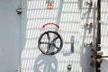 Water tight door on a ship of the boat with lock wheel into the Royalty Free Stock Photo