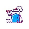 Water tourism line color icon. Cute girl on ship kawaii pictogram. Sign for web page, mobile app, button, logo. Vector isolated