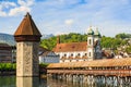 Water tower and Chapel Bridge Kapellbrucke Royalty Free Stock Photo