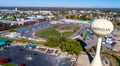 Water tower in Meridian Idaho with a race track aerial view