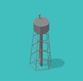 Water tower. Single common watertower building architecture. Vector Isometric illustration.