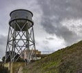 Water tower that supplies the federal prison on Alcatraz Island of the United States of America in the bay San Francisco Royalty Free Stock Photo