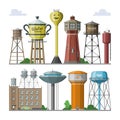 Water tower vector tank storage watery resource reservoir and industrial high metal structure container water-tower in