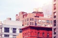 Water towers on New York buildings, color toning applied, USA Royalty Free Stock Photo