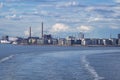 Water trail behind ferry leaving Helsinki city