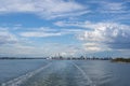 Water trail behind ferry leaving Helsinki city