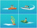 Water Transport Banana Boat and Jet Ski Vector Royalty Free Stock Photo