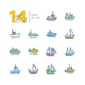 Water transport - colorful line design icons set