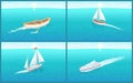 Water Transport Rowing Boat of Wood Set Vector