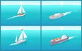 Water Transport Sailing Boat Ships Set Vector