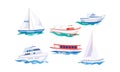 Water transport set, yacht, motorboat, steamship, fishing boat, cruise ship vector Illustration on a white background Royalty Free Stock Photo