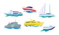 Water transport set, yacht, motorboat, steamship, fishing boat, ship vector Illustration on a white background Royalty Free Stock Photo