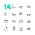 Water transport - thin line design icons set