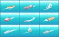 Water Transport Travel Means Boats Set Vector