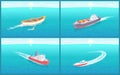 Water Transport Variety of Ships Boats Set Vector