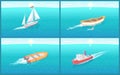 Water Transport and Wooden Rowing Boat Vector