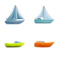 Water transportation icons set cartoon vector. Travel yacht and speedboat