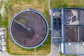 Water Treatment Plant with Round Cylinder of Clarifier Sedimentation Tank, Aerial Top View