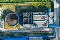 Water Treatment Plant with Round Cylinder of Clarifier Sedimentation Tank, Aerial Top View