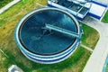 Water Treatment Plant with Round Cylinder of Clarifier Sedimentation Tank, Aerial Top View