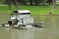 Water turbine floating on the lake of park