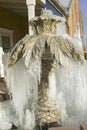 Water turns to ice in frozen water fountain in Albuquerque, New Mexico