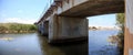 Water under the railroad track bridge leading down to the ocean Royalty Free Stock Photo