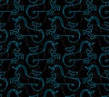 Water unicorn Hippocampus pattern seamless. Mythical animal background . Heraldic beast texture. Sea horse with fishtail ornament