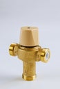 Water various supply plumbing brass thermostatic mixing valve isolated on white background