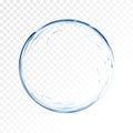 Water vector splash on transparent background. blue realistic aqua circle with drops. top view. 3d illustration